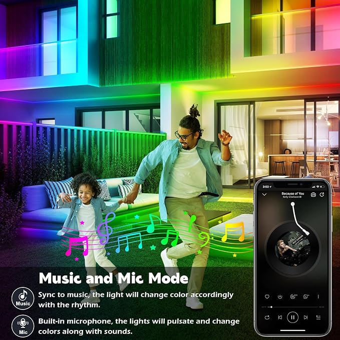 LETIANPAI 200ft Outdoor LED Strip Lights Waterproof, IP68 Outside Led Light Strips with App and Remote,Music Sync RGB Exterior Rope Self Adhesive Back for Deck,Balcony,Pool - Image 5