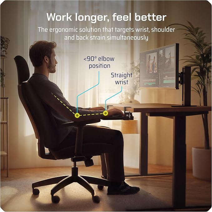 Keyboard Tray | Under Desk Keyboard Tray Slide Out w/Adjustable C-Clamps for Desks Up to 1.5-Inch-Thick | Clamp On Drawer with 1x USB-C to 4 USB-A Hub and 1x Five-Cable Management Organizer - Image 5