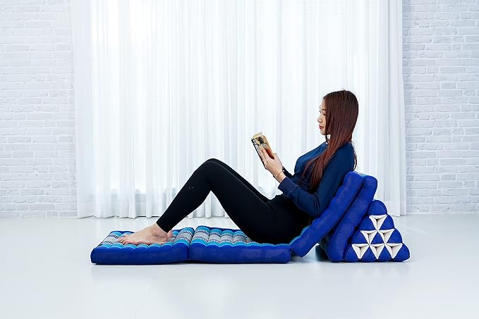 Leewadee Thai Foldable Floor Mat 89 x 20 inches Kapok with Backrest | Floor & lounge cushion for relaxing, reading & TV - for meditation & yoga, firm & stable - Image 3