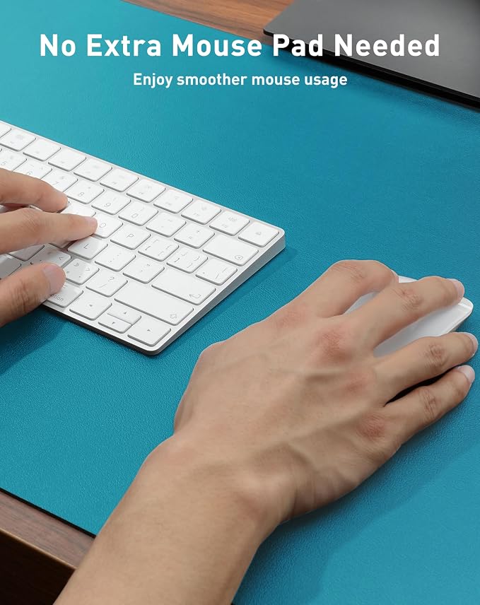 Aothia Faux Leather Desk Mat - Large Mouse Pad, Non-Slip PU Leather Blotter, Waterproof Writing Surface for Office and Home (Turquoise, 40" x 24") - Image 4