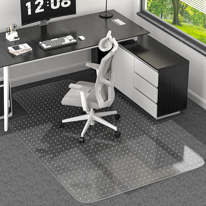 Office Chair Mat for Low Pile Carpet, 48"x60" Clear Smooth Glide with Lip | Non-Slip Studded Backing, Smooth Glide,Heavy-Duty Clear Plastic, Extended Lip –Carpet Protector for Office, Desk, Gaming by Unknown