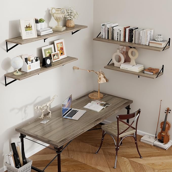 Axeman 12 Inch Deep Floating Shelves for Wall - 55 Inch Wide x 12 Inch Deep Wall Shelves Set of 2 - Rustic Grey Wood Floating Shelves for Living Room - Image 7