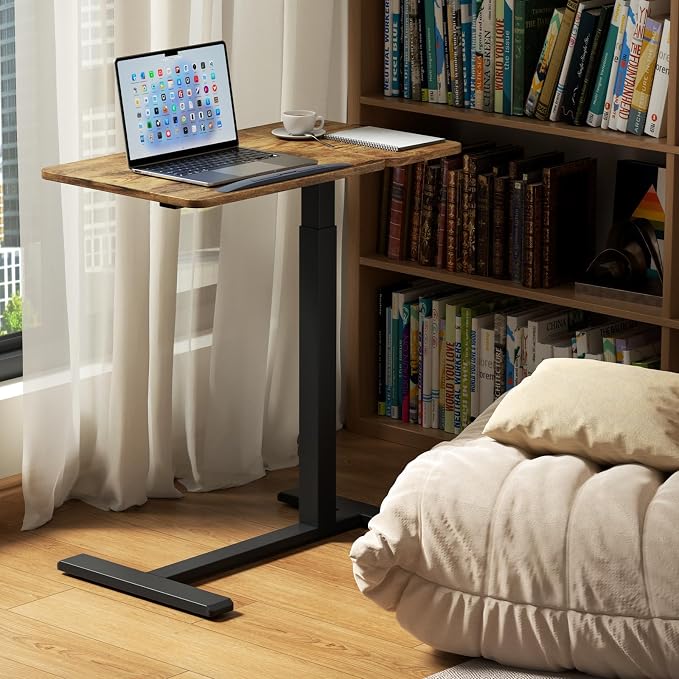 Overbed Bedside Table with Wheels, Pneumatic Adjustable Medical Tilt Top Hospital Bed Table Over The Bed, Rolling Laptop Desk, Mobile Standing Desk for Hospital and Home Use, Rustic Brown - Image 3