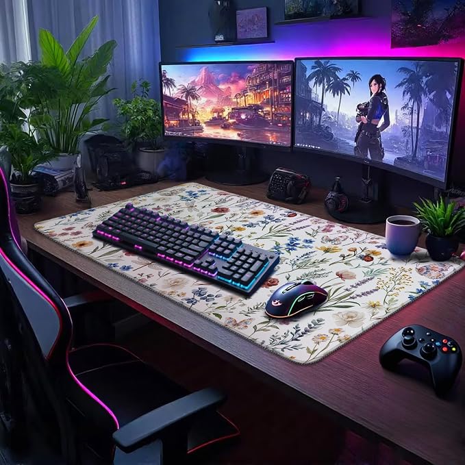 Large Gaming Mouse Pad Desk Mat 31.5"x15.7" Non-Slip Weeds Floral | Extended Mousepad, Non-Slip Rubber Base , Stitched Edges, for Computer/Laptop/Office/Home - Image 2