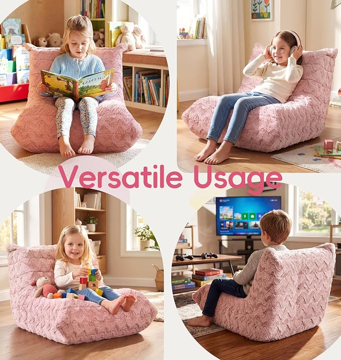 Hobestluk Small Bean Bag Chair Fireside Floor Chair BeanBag Couch Togo Sofa | Ergonomic Design,Memory Foam,No Assembly,Faux Fur Comfy Lounger with Back Support for Gaming Classroom | Pink Chevron Small - Image 5