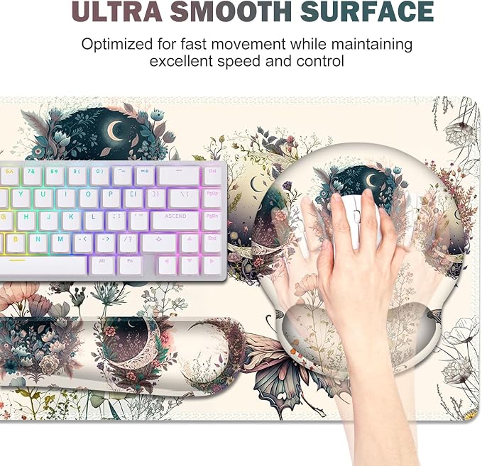 Large Desk Mat, Cute Boho Plants Mouse Pad, Apricot Desk Pad, XXL Mousepad - Image 3