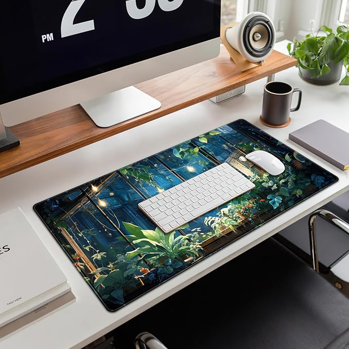 Plant Desk Mat Green Big Mouse Pad Large Gaming Mousepad Extended Keyboard Pad City View Aesthetic Desk Pad XXL Mouse Mat 31.5''X15.7'' Office Decor Cute Desk Accessories for Women - Image 4