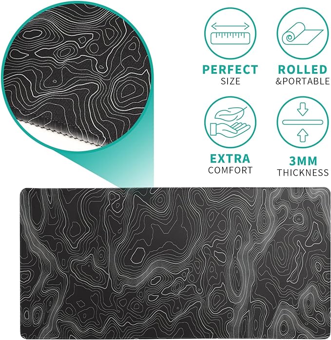 Topographic Contour Extended Big Mouse Pad Large,Gaming Mouse Pad Desk Pad,27.6x11.8 Inch Long Computer Keyboard Mouse Mat Mousepad with 3mm Non-Slip Base and Stitched Edge for Gaming and Office - Image 4