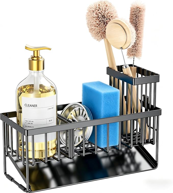 Cisily Sink Caddy Sponge Holder for Kitchen with Brush Holder and Stainless Steel Self Drain Tray, Rustproof Kitchen Sink Organizer for Sponge, Soap Dispenser Storage Accessories - Image 8