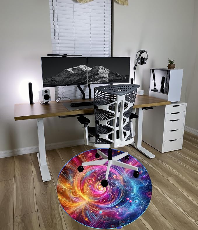 Gaming Chair Mat for Hardwood Floor Circle RGB Gaming Lights (Neon 47”) - Noise Cancelling, Anti-Slip Gamer Floor Mat – Scratch Resistant Computer Gaming Mat for Chair – Office Chair Mat - Image 8