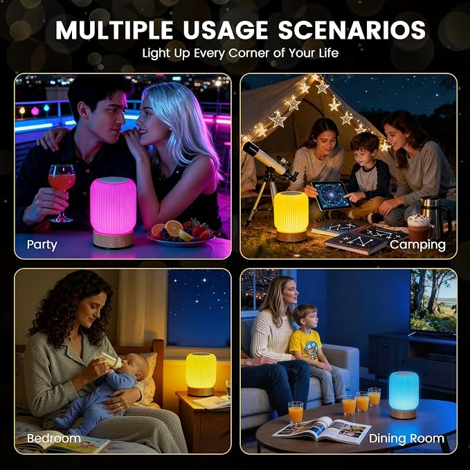 Night Light, Bedside Table Lamp with Touch & Remote Control, 13 RGB Colors 6-Level Dimmable, Rechargeable Cordless for Bedroom, Nursery, Gaming Room, Party - Image 7