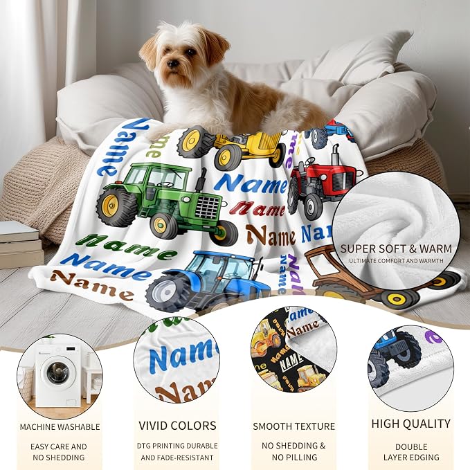 Ship Next Day, Personalized Truck Blanket - Printed in USA, Custom Name Blankets for Kids with Engineering Vehicle, Home Bedding Bed Decor, Fun Birthday Gift for Boys&Girls Women Man - Image 4