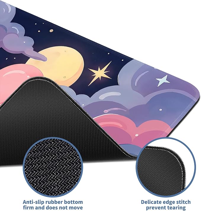 Cute Mouse Pad Kawaii Large Desk Mat Extended Keyboard Mouse Pad Pink Purple Cloud Mousepad with Non-Slip Base and Stitched Edge Gaming Mouse Mat Desk Pad 31.5 x 11.8 Mouse Pads for Desk Home Office - Image 4