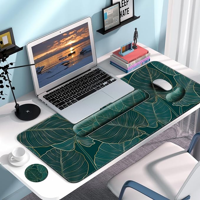 4 in 1 Mouse Pad and Keyboard Wrist Rest,Large Desk Mat,Coaster Set-Leaves - Image 7