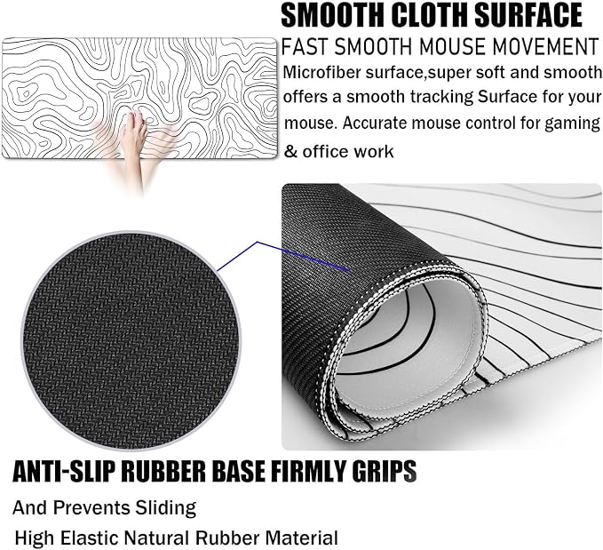 TEDNETGO Extra Large Mouse Pad, Gaming Mouse Pad, Waterproof Extra Large Mousepad with Stitched Edges, Non-Slip Base Keyboard Pad for Gamer, Office & Home, 31.5 x 15.8, Black Lines - Image 3