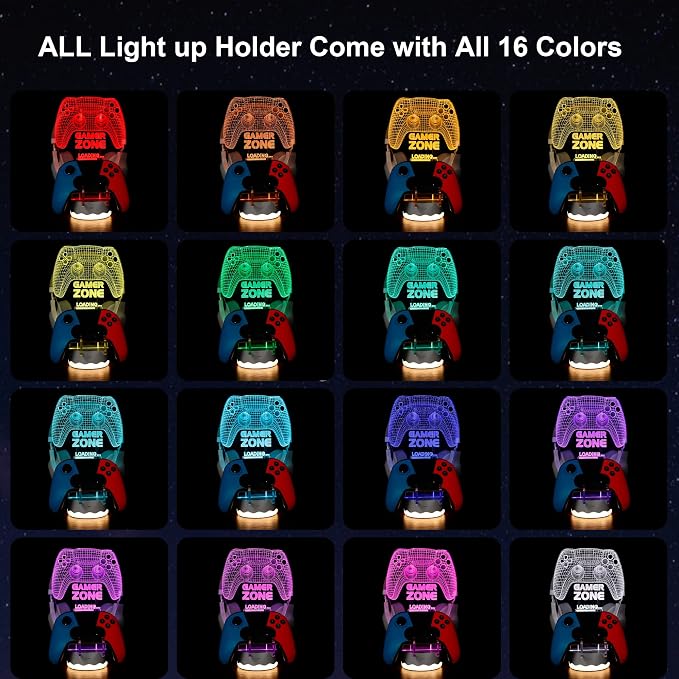 YuanDian Light up Headphone Controller Holder, 16 Colors 3D LED Lights Gamepad Headset Stand, Game Controller Hanger for All Universal Gaming PC Accessories - Image 2