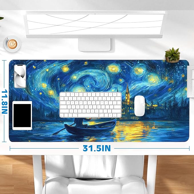 Gaming Desk Mat with Silky Smooth Surface & Exquisite Patterns,31.5x11.8 Inches Large-Sized Mouse Pad, Perfect for Extended Gaming,Work,and Home Office Decor (Van Gogh Oil Painting 1) - Image 6