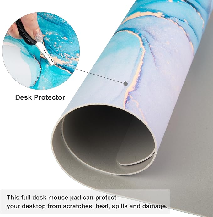 QiyI PU Leather Large Mouse Pad, 31.5" x 11.8", Blue Pink Fluid | Desk Décor Accessories, Extended Size, Waterproof & Easy to Clean, Smooth Surface, Non Slip Desk Organization - Image 3