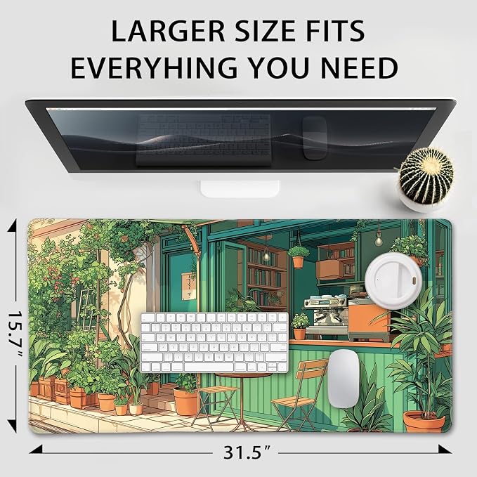 Japanese Coffee Shop Gaming Mouse Pad Desk Mat 31.5"x15.7" | Extended Mousepad, Non-Slip Rubber Base , Stitched Edges, for Computer/Laptop/Office/Home - Image 4