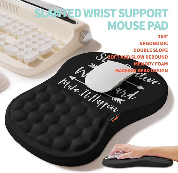2-in-1 Ergonomic Set, Wave Rise Keyboard Wrist Rest and Massage Bulge Slope Mouse Pad Wrist Support, Cushion Memory Foam Integrated to Relieve Wrist Pain, Stay Positive - Image 3