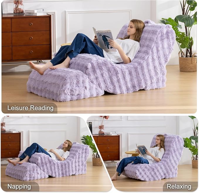 Quiet Rocking Chair, 3-in-1 Adjustable Boneless Floor Recliner for Adults | Zero Gravity Comfort as a Rocker, Chaise Lounger or Floor Seat, with Faux Fur Washable Cover for Reading, Nursing or Gaming - Image 7