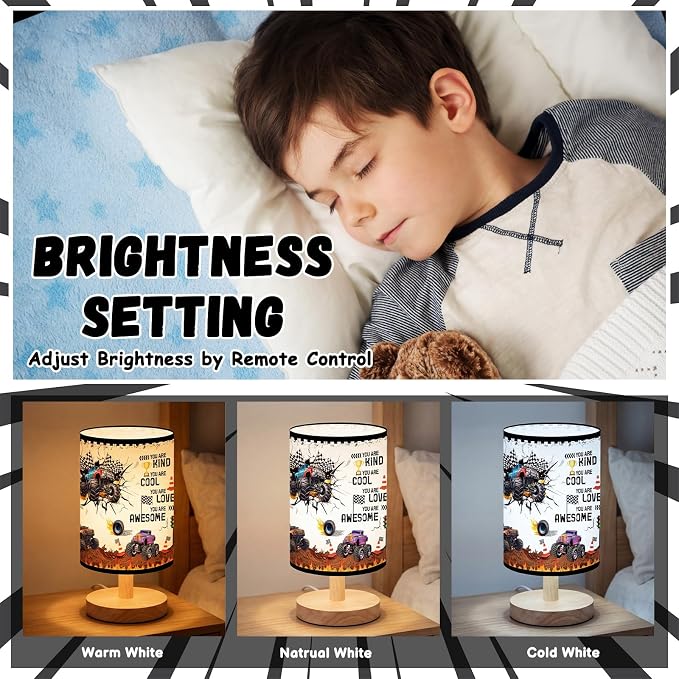 Glooglitter Monster Truck Table Lamp 3 Colors Dimmable Lights 11.02 x 5.12 Inch Monster Truck Bedroom Lamps Kind Cool Loved Bedside Night Light for Desk Birthday Gifts - Image 4