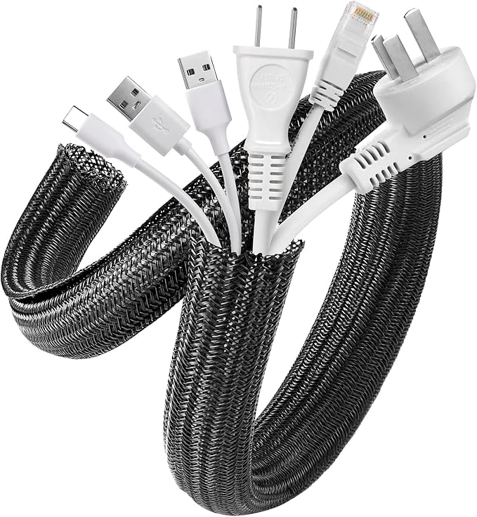 AGPTEK Cable Management Sleeve, 2 Pack 5ft - 1.2 inch Cord Hider, Black by AGPTEK