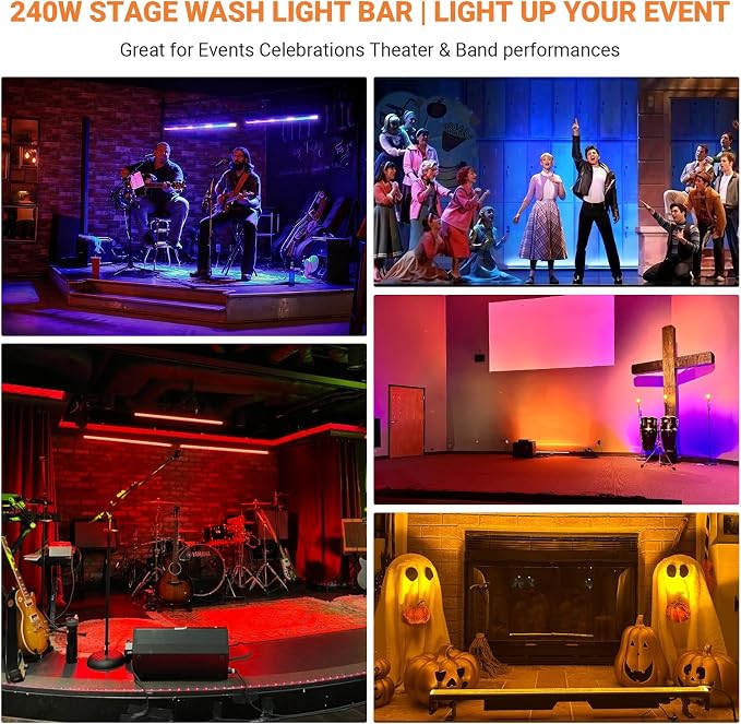 240W Stage Wash Light Bar - 448LEDs RGBWA DMX Light Bar by DMX Master-Slave Control 32 RGB & 12 White & 12 Amber Zones Chase Effects for Wedding Concert Music DJ Live Halloween Event Performance - Image 5