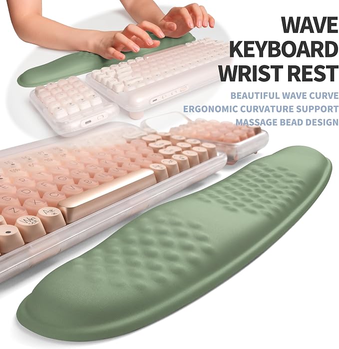 2-in-1 Ergonomic Set, Wave Keyboard Wrist Rest and Massage Slope Mouse Pad Wrist Support, Rebound Memory Foam for Relieve Carpal Tunnel Syndrome and Wrist Pain (Olive Green) - Image 2