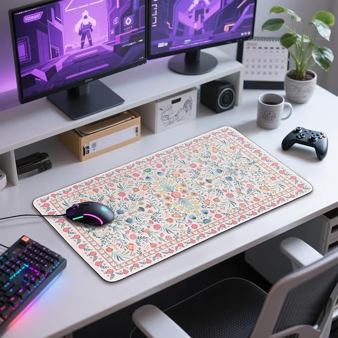 Large Gaming Mouse Pad Desk Mat 31.5"x15.7" Pink Floral | Extended Mousepad, Non-Slip Rubber Base , Stitched Edges, for Computer/Laptop/Office/Home - Image 10