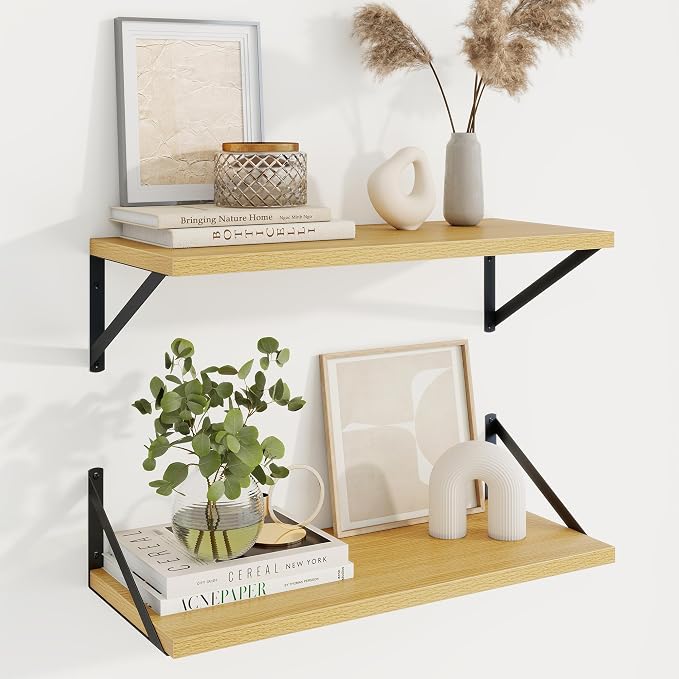 Axeman Deep Floating Shelves, 24'' x 10'' Oak Wall Shelves Set of 2 by Axeman