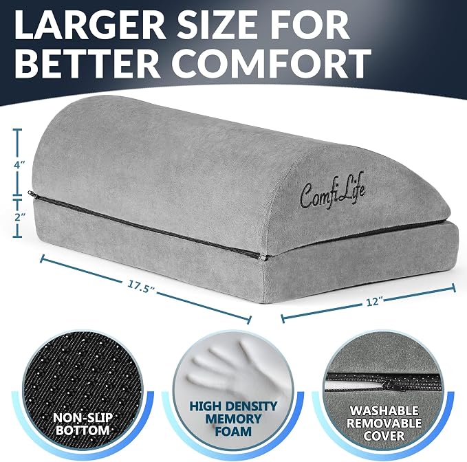 ComfiLife Foot Rest for Under Desk at Work – Adjustable Desk FootRest for Office Chair, Gaming Accessories – Ergonomic Teardrop Design for Back, Hip & Leg Pain Relief – 100% Memory Foam (Gray) - Image 5
