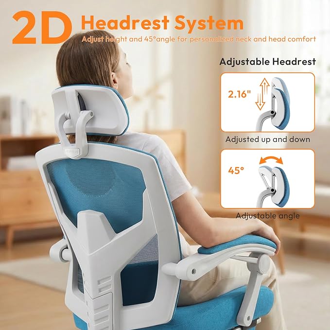 Ergonomic Desk Chair, High Back Office Chair with Wheels, Elegant Blue | Computer Chair with Footrest, Swivel Reclining Gaming Chair with Headrest, Comfy Armrest for Home, Office, Work, Study - Image 5