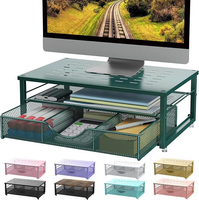 gianotter Computer Monitor Stand Riser with Drawer | Desk Organizers and Accessories Desk Accessories & Workspace Desktop Organizers Storage for Printer Stand (Dark Green) by gianotter