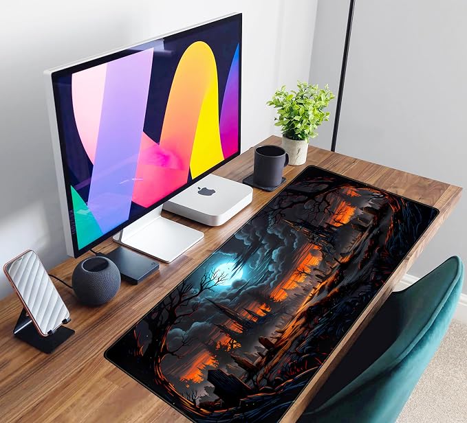 Dark Fantasy Castle Desk Pad Extended Gaming Mouse Pad, XXL Large Computer Laptop Keyboard Wireless Mouse Mat, Office Desk Decor Mousepad Deskmat with Stitched Edges Matt 31.5x15.7 in - Image 6