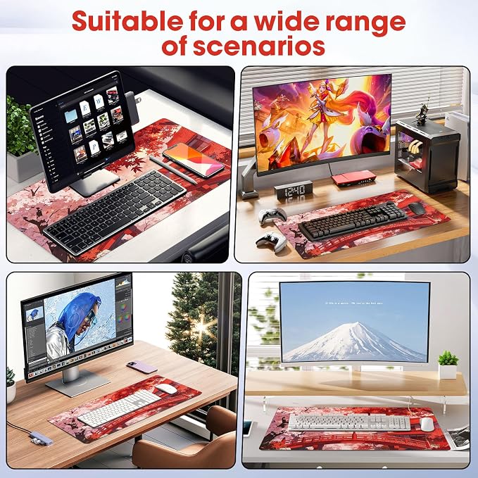 Large Mouse Pad 31.5x15.7 Inch - Starter Desk Mat, Maple Leaf | Office and Gaming Non Slip Rubber Bottom Stitched Edges Easy Clean - Image 7