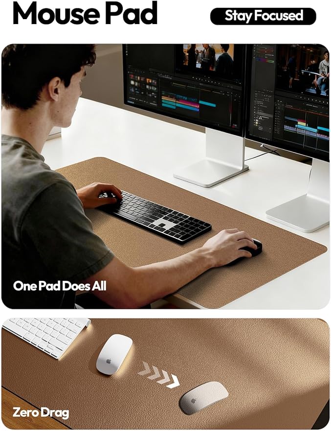 YSAGi Leather Desk Pad Protector, Office Desk Mat, Large Mouse Pad, Non-Slip PU Leather Desk Blotter, Laptop Desk Pad, Waterproof Desk Writing Pad for Office and Home (Shiny Bronze,55" x 17.2") - Image 5