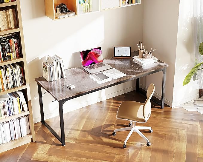 Casaottima 63 Inch Computer Desk for Home Office, Study Writing Table for Small Spaces, Simple Modern Desk with Headphone Hooks, Grey Oak - Image 2