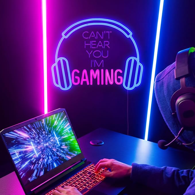 Kavaas Gaming Neon Sign, Can't Hear You I'm Gaming Headset LED Sign for Game Room Wall Decor - Headphone Neon Light Signs - Best Gamer Gifts for Teen Boys, Kids - Image 4