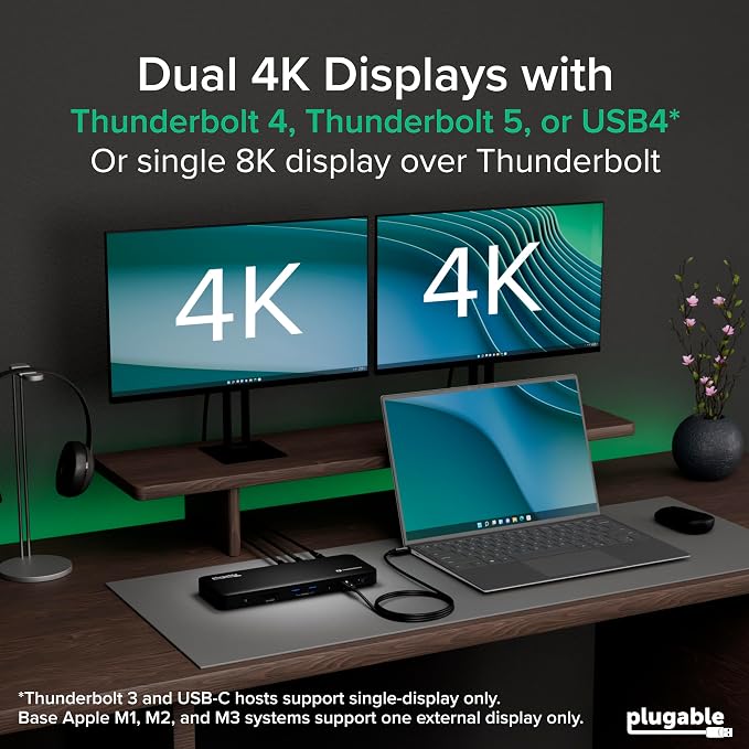 Plugable Thunderbolt 4 Dock, 100W Charging (96W Certified), Dual HDMI Docking Station for Windows and Mac, Single 8K or Dual 4K 60Hz, 40Gbps, 13 Ports with Ethernet, SD/microSD (TBT4-UD5) - Image 3