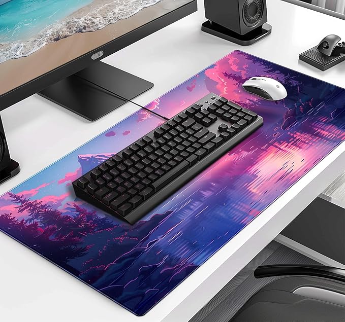 Sunset Mountain Landscape Extended Mouse Pad Game Office Sewing Table Mat | Large Extended Mouse Pad; Full Desk Coverage; Waterproof Coating; Stable Anti-Slide Base For Gaming, Office, Study Daily Use - Image 3