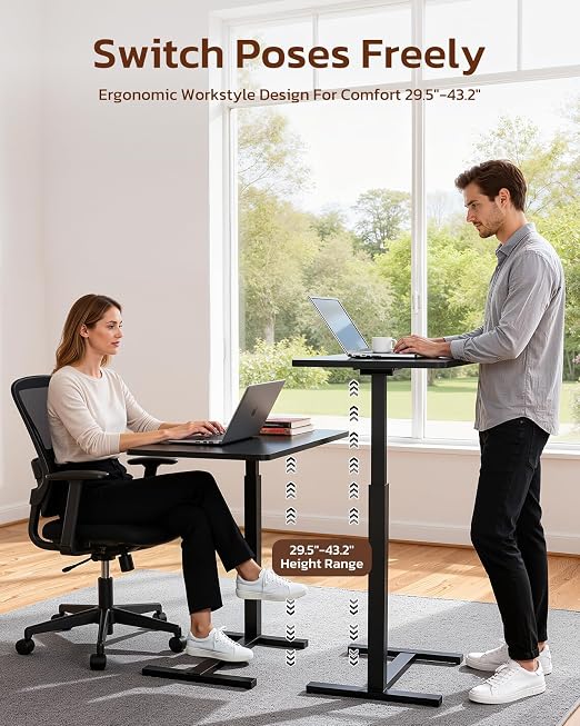 Overbed Bedside Table with Hidden Casters, Adjustable Pneumatic Mobile Laptop Computer Standing Desk, Rolling Laptop Table, Movable Overbed Table Hospital Home Use, Black - Image 4