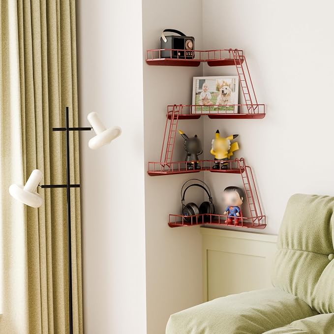 Fire Escape Wall Shelf - Modern City Style 4-Tier Corner Wall Shelves, Easy to Install Metal Ladder Shelf for Figures, New York Decorative Shelves for Bathroom, Living Room & Home Decor, Red - Image 2