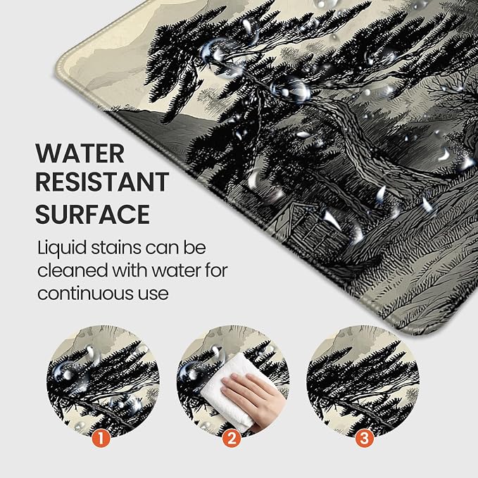 35.4 x 15.7 Inches Chinese Ink Painting Mountain Landscape Gaming Mouse Pad, XXLExtended Desk Mat with Non-Slip Rubber Base - Image 3