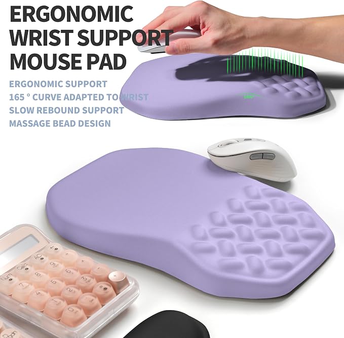 2-in-1 Ergonomic Set, Wave Keyboard Wrist Rest and Massage Slope Mouse Pad Wrist Support, Rebound Memory Foam for Relieve Carpal Tunnel Syndrome and Wrist Pain (Lavender Purple) - Image 3