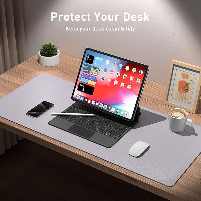 Aothia Large PU Leather Desk Pad Protector – Non-Slip Mouse Pad & Writing Mat for Office/Home, Waterproof, Easy to Clean (Smoky Lavender, 48" x 17") - Image 4