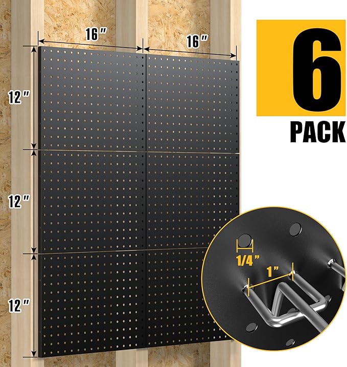 Spampur Peg Board, 6 Pack Metal Pegboard Panels with 50 Hooks - Image 3
