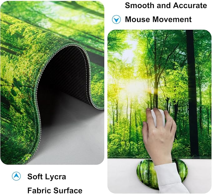 4 in 1 Mouse Pad and Keyboard Wrist Rest,Large Desk Mat,Coaster Set-Forest - Image 4