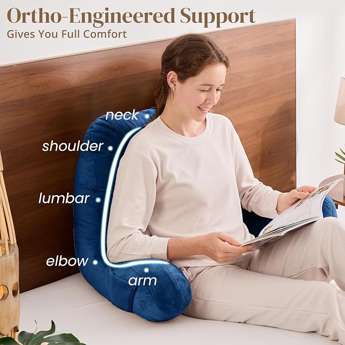 Sasttie Reading Pillow for Bed, Back Pillow for Sitting Up, Navy - Image 4