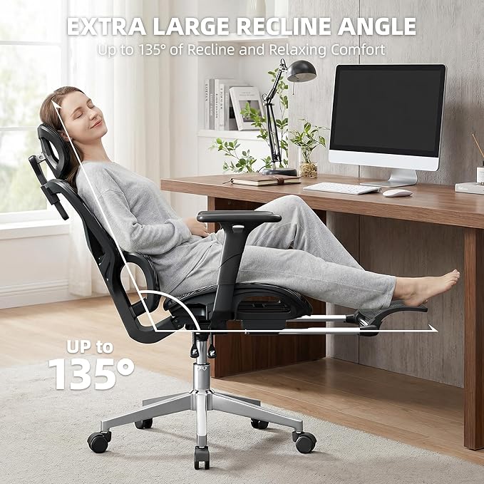 Mesh Office Chair,Ergonomic Computer Chair,Adjustable Lumbar High Back Desk Chair 400lbs,4D Adjustable Armrests & Removable Headrest,Breathable Mesh Chair for Adults,Home Gaming & Workplace(Gray) - Image 4
